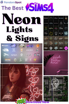 neon lights and signs are displayed in this poster for the best sn4 show