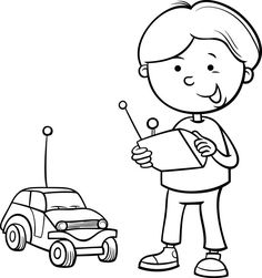 a boy playing with his toy car coloring page