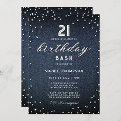 the 21st birthday bash is in black and white with silver confetti on it