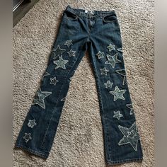 Womens “Donna” Moschino Stars Patched Denim Pants 1990's Sz 30 Measurement Are In The Pictures See Pictures Patched Denim, Star Pants, Moschino Jeans, Denim Patches, Jeans Womens, Diy Fashion, Denim Pants, Flare Jeans, Moschino