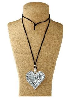 Material:  Antique Silver Alloy, Cord Length:  Up to 36 inches #heart #HeartNecklace #longnecklace #giftforher Mountain Jewelry, Black Cord Necklace, Pretty Jewelry Necklaces, Heart Accessories, Pretty Jewelry, Seed Bead Jewelry, Cord Necklace, Heart On, Pretty Jewellery