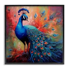 a painting of a peacock with colorful feathers