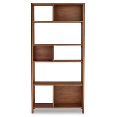 a wooden bookcase with three shelves on each side and one shelf below the bookshelf