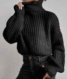 Turtle neck sweater Model is wearing a small Winter Knit Sweater, Pastel Outfit, Women Sweaters Winter, Ladies Turtleneck Sweaters, Loose Pullover, Drop Shoulder Sweaters, Womens Turtleneck, Knit Turtleneck Sweater, Winter Sweater