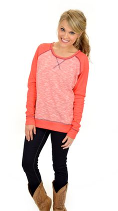 A sweatshirt that will not make you look like you're having a lazy day! $34 at shopbluedoor.com! Casual Sweatshirt With Contrast Stitching, Casual Long Sleeve Sweatshirt With Contrast Stitching, Casual Tops With Contrast Stitching For Fall, Casual Fall Sweater With Contrast Trim, Casual Sweater With Contrast Trim For Fall, Casual Tops With Contrast Trim For Fall, Fall Cotton Tops With Contrast Stitching, Trendy Contrast Color Tops For Loungewear, Casual Sweatshirt With Contrast Stitching For Fall