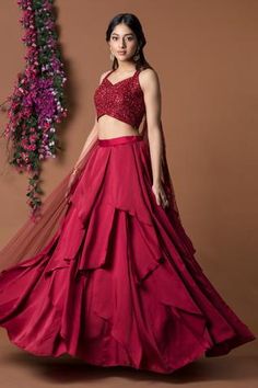 Shop for Mehak Murpana Milano Satin Layered Lehenga Set for Women Online at Aza Fashions Ruffle Lehanga, Designer Lehanga, Layered Lehenga, Orang India, Ethnic Clothes, Lehenga Crop Top, Ghaghra Choli, Indian Outfits Lehenga, Wedding Lehenga Designs