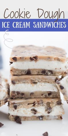 cookies dough ice cream sandwiches stacked on top of each other