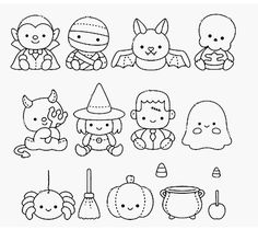 halloween coloring pages for kids to print out and color with their favorite characters in the background