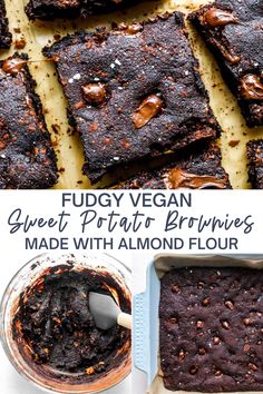 fudgy vegan sweet potato brownies made with almond flour and chocolate sauce