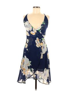 Unbranded Cocktail Dress Size: Medium Blue Dresses - used. 100% Polyester, Wrap, Halter, Floral, High Low, Sleeveless | Cocktail Dress - Wrap: Blue Floral Dresses - Used - Size Medium Blue Sleeveless Flowy Floral Dress, Blue Flowy Sleeveless Floral Dress, Flowy Blue Sleeveless Dress With Floral Print, Blue Floral Embroidered Knee-length Midi Dress, Blue Floral Print Knee-length Dress, Luxury Floral Print Knee-length Sleeveless Dress, Blue Floral Dresses, Blue Floral Print V-neck Wrap Dress, Blue Floral Print V-neck Mini Dress