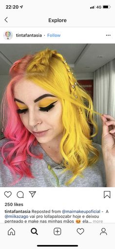 Pink And Yellow Split Dye, Pink And Orange Hair, Haircolor Ideas, June Colors, Hair Inspired, Hair Tricks