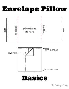 the envelope pillow pattern is shown with instructions for how to make it and how to use it