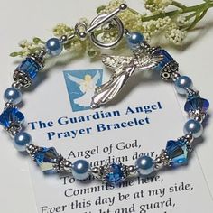 Spiritual Beaded Jewelry For Anniversary, Spiritual Silver Beaded Bracelets For Blessing, Spiritual Rosary Bracelet As Gift, Spiritual Personalized Blue Bracelets, Personalized Blue Spiritual Bracelets, Blue Personalized Spiritual Bracelets, Adjustable Spiritual Rosary Bracelet For Mother's Day, Spiritual Jewelry For Mother's Day, Spiritual Charm Bracelet With 8mm Beads As A Gift