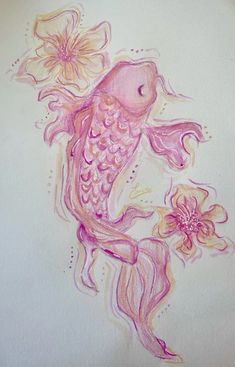 a drawing of a fish with flowers in its mouth