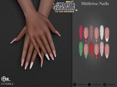 35+ Sims 4 Christmas CC: Holiday Decor, Clothes & Shoes - We Want Mods Mistletoe Nails, Cc Nails, Sims 4 Nails, The Sims 4 Skin, Makeup Cc, Sims 4 Cc Makeup