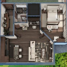 an overhead view of a two bedroom apartment