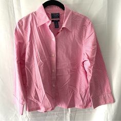 Chaps Classic Shirt Pink Gingham Sz Mp. Nwot No Iron Long Sleeve Button Down. Size Is Medium Petite.Classic Style See Measurements Women's Chaps, Classic Shirt, Gingham, Pink White, Classic Style, Button Downs, Button Down Shirt, Womens Tops