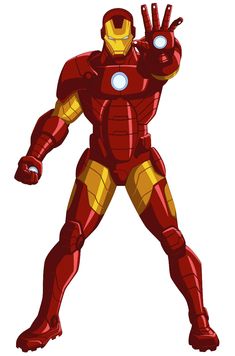 a cartoon iron man standing with his hands in the air