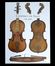 an old violin is shown with other instruments in it's back and side views