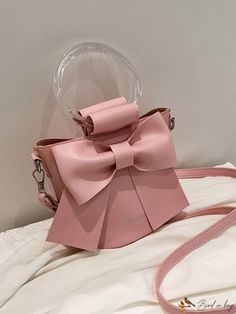 BirdinBag - Letter Graphic Bow Decor Mini Bucket Bag with Toe Ring Accent Ring Pattern, Mini Bucket Bags, Mini Bucket, Style Preppy, Toe Ring, Bag Bag, Toe Rings, Bucket Bag, Pink Blue