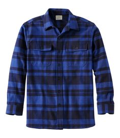 Our heaviest-weight flannel. Made of thick chamois fabric that's warmer than ordinary flannel, it's a shirt, light jacket and essential layer all in one. Designed with extra room for layering. Traditional Fit: Relaxed through the chest, sleeve and waist. Brushed 7. 5 oz. Portuguese cotton. Machine wash and dry. Unbreakable buttons. Double-stitched seams for toughness. Original angled pockets and cross-stitched buttons. Imported. | Men's Chamois Shirt, Traditional Fit, Plaid, Flannel