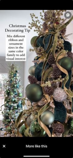 a christmas tree is decorated with ornaments and ribbons for the holiday decorating tips page