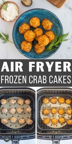 air fryer frozen crab cakes in the process of being cooked