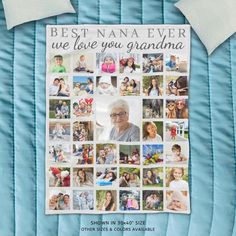 a blanket with pictures on it and the words best nana ever, we love you grandma