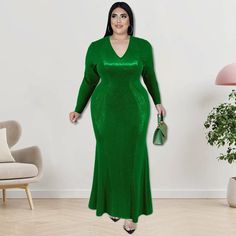 Teonclothingshop Elegant sparkling dress with a V-neckline Green Stretch V-neck Dress, Formal Green V-neck Maxi Dress, Holiday Green Long Sleeve Maxi Dress, Fitted Green V-neck Party Dress, Formal Green Long Sleeve V-neck Dress, Fitted Green V-neck Dress For Parties, Fitted Green V-neck Dress For Evening, Green Long Sleeve V-neck Dress For Formal Occasions, Green V-neck Dress For Night Out