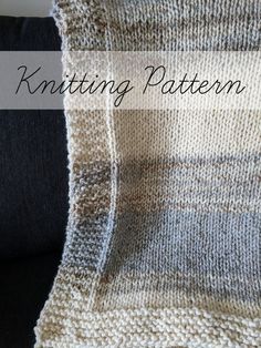 a knitted blanket sitting on top of a black couch with the words knitting pattern over it