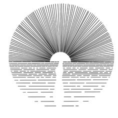 an abstract black and white image with lines in the shape of a sunburst