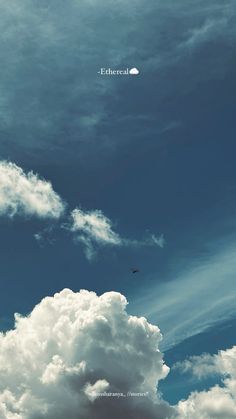 an airplane is flying in the sky with some clouds behind it and there is a message that reads, ethereal