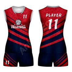 a volleyball uniform with the number 11 in red and blue, on a white background