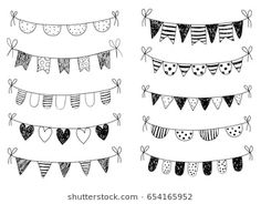 the doodle buntings clip art set includes hearts, bows and pennants