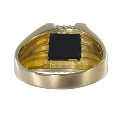 Make a bold statement with the striking elegance of the 14k Yellow Gold Onyx Signet Ring, a timeless piece designed to captivate. With a substantial 4mm shank and a distinguished head size of 13mm, this ring is crafted to adorn a size 12.5 finger with refined sophistication. At its center lies a captivating square onyx, measuring 10x10mm, exuding a deep and mysterious allure. This exquisite gemstone is set in luxurious 14k yellow gold, weighing 7.6g, enhancing its beauty with a radiant glow. Sha Modern Black Enamel Rings For Formal Occasions, Modern Black Enamel Rings For Formal Events, Modern Onyx Signet Ring For Anniversary, Modern Onyx Ring For Anniversary, Modern Onyx Rings For Anniversary, Classic Black Rings For Anniversary, Modernist 14k Gold Ring For Formal Occasions, Formal Modernist 14k Gold Ring, Classic Formal Signet Ring With Gemstone