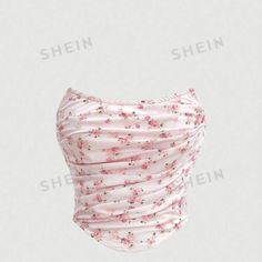 Shein Mod Pink Floral Print Ruched Bandeau Top Size Xs Tops Shein, Pink Floral Print, Beauty Life, Shein Tops, Bandeau Top, Pink Floral, Floral Print, Cute Outfits, Floral Prints