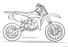 a drawing of a dirt bike with the front wheel turned to look like it's going