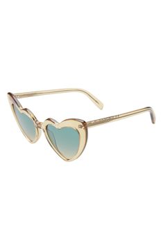 You'll fall hard for Italian sunglasses that feature a playfully chic take on the classic cat eye with a polished heart-shaped frame. Style Name:Saint Laurent Loulou 54mm Heart Sunglasses. Style Number: 5387017. Available in stores. Elegant Heart-shaped Sunglasses With Tinted Lenses, Elegant Heart-shaped Tinted Sunglasses, Classic Cat Eye, Italian Sunglasses, Heart Shaped Frame, Sunglasses Style, Heart Sunglasses, Cat Eye Sunglasses, Cat Eye