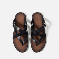 Image 4 of BLACK LEATHER STRAPPY SANDALS from Zara Blue Leather Sandals, Suede Chukkas, Strappy Leather Sandals, Summer Linen, Fashion Catalogue, Latest Outfits, Zara United States, Stylish Men, Strappy Sandals