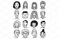 the different types of people's faces in black and white