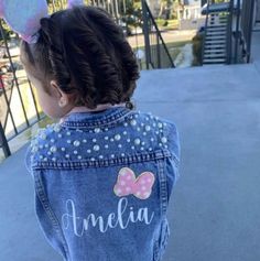 P E R S O N A L I Z E D ✶ J A C K E T This blue pearl custom denim kid jacket is the perfect gift for a the most stylish litter girls! A show stopper to wear to any & all of your special events- baby girl's party, flower girl for a wedding, or just because! This jacket can be customized to say anything you want. Please note the name/word/phrase desired when placing order. Feel free to contact us for any further customization. Please read all information down below thoroughly as we do not accept Customizable Spring Denim Jacket, Casual Spring Outerwear For Birthday, Spring Birthday Long Sleeve Outerwear, Denim And Pearls, Custom Jean, Custom Jean Jacket, Girl Jacket, Pearl Decorations, Rhinestone Letters