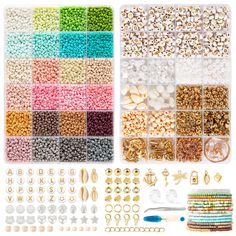 beading kit with various beads and accessories for making bracelets, necklaces and earrings