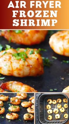 air fryer frozen shrimp is being cooked on the grill