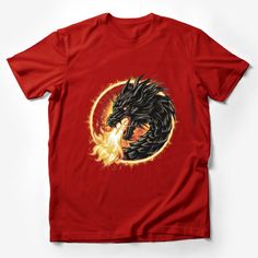 Black Dragon T-Shirt with Fiery Breath, Fantasy Creature Graphic Tee, Unisex Mythical Beast Shirt, Fire Dragon Art Clothing Male T-Shirt Custom graphic T-Shirt.Customize your color Black Crew Neck T-shirt With Dragon Print, Black Cotton Tops With Dragon Print, Black Cotton Top With Dragon Print, Casual Crew Neck T-shirt With Dragon Print, Casual Crew Neck Top With Dragon Design, Crew Neck Cotton Top With Dragon Print, Cotton Crew Neck Top With Dragon Print, Cotton Short Sleeve Tops With Dragon Print, Cotton Crew Neck T-shirt With Dragon Print