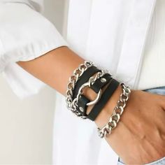 New Leather Zinc Alloy Nice Packaging Fast Shipping Leather Chain Bracelet, Bracelet Cuffs, Ring Leather, Leather Bracelets Women, Small Ring, Black Leather Bracelet, Leather Wristbands, Leather Ring, Chain Bracelets