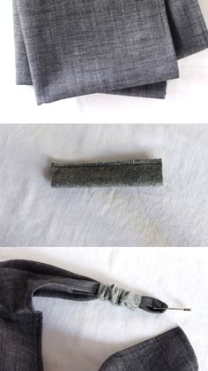 three different views of the fabric being folded up and placed on top of each other