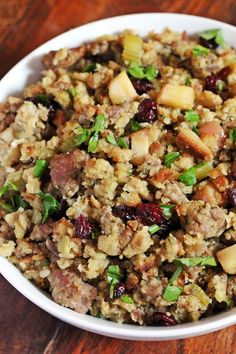 Slow Cooker Maple Sausage, Apple and Herb Stuffing Slow Cooker Sausage Stuffing, Traditional Thanksgiving Stuffing Recipe, Cranberry Stuffing, Maple Sausage, Sausage Stuffing Recipe, Fresh Herb Recipes, Delicious Sides, Stuffing Recipes For Thanksgiving, Sausage Stuffing