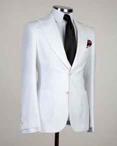 Bradymensuit customized this New white pointed lapel three-piece men's business suit with an emergency ordering service. Explore the design of this White Solid Peaked Lapel Single Breasted men's suit for Cheap prom, wedding or formal business occasion. Men's Business Suits, Blazer Men, Suits Men Business, Suits Prom, Waist Coat, Business Men, Men Suit, Prom Suits, Sport Jacket