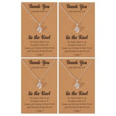 four thank you necklaces with the words, i love you and two hearts on them