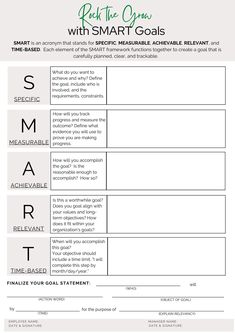 the smart goal worksheet for students to learn how to plan and use it